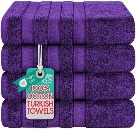 American Soft Linen Salem 100% Cotton Turkish 4 Piece Bath Towels for Bathroom, 600 GSM Soft Absorbent Quick Dry Bath Towel Set, Purple