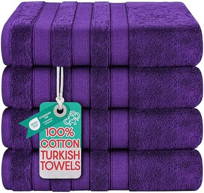American Soft Linen Salem 100% Cotton Turkish 4 Piece Bath Towels for Bathroom, 600 GSM Soft Absorbent Quick Dry Bath Towel Set, Purple