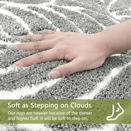 Gray Bathroom Runner Rug - Grey Long Bath Mat Tropical Leaf Bath Rugs Non Slip Washable Bathrug for Bathroom Floor, Cute Restroom Rug, Plant Absorbent Bathmat Botanical Home Decor 24" x 60"