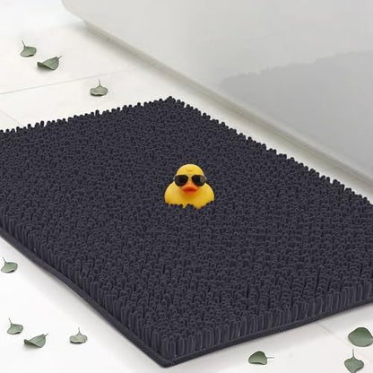 ITSOFT Large Plush Bathroom Rug 47"x21", Absorbent Machine Washable Non Slip Chenille Bath Mats, Quick Dry Bathmat, Bath Rugs for Bath, Shower, Bedroom, Door Mat, Black