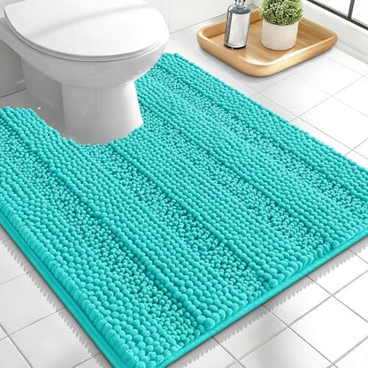 OLANLY Thick Toilet Rugs U-Shaped 24x20, Soft Chenille Bath Mat, Teal