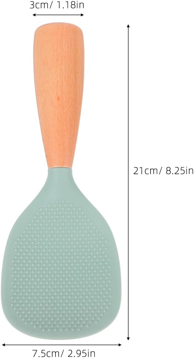 MAGICLULU Standing Silicone Rice Paddle, Non-stick Rice Spoon with Wooden Handle, Easy to Clean, Heat Resistant Upright Spatula Utensil for Sushi Chef Family Kitchen Serving Cooking Accessory, Green