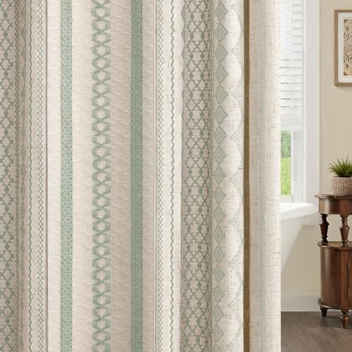 Sage Green Boho Linen Shower Curtain,72" W x 84" L