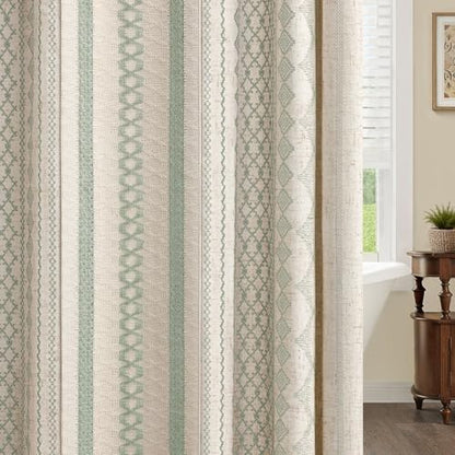 Sage Green Boho Linen Shower Curtain,72" W x 84" L