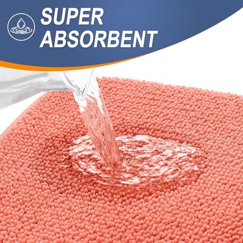 OLANLY Thick Memory Foam Bathroom Rugs 30x20, Absorbent Bath Mat, Coral