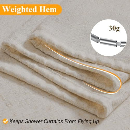 Naturoom Linen Shower Curtain 80 Inch Long for Bathroom Mousse White