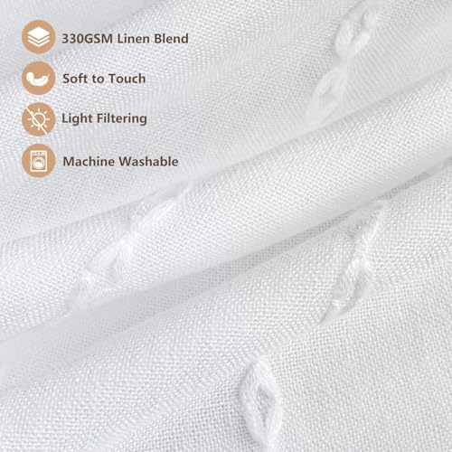 Seenus White Boho Farmhouse Valance Curtain with Tassels, 52 x 18 inch Linen Textured Window Curtain for Living Room, Striped Light Filtering Valance for Kitchen Bedroom Bathroom Rod Pocket