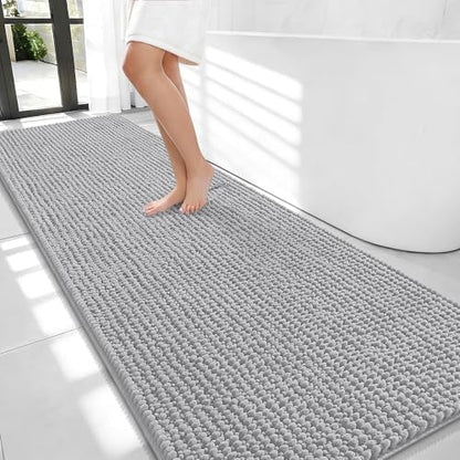 OLANLY Thick Chenille Bathroom Runner Rugs Mats 70x24, Light Grey