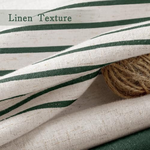 Dark Green Boho Linen Striped Shower Curtain with Tassel 72"W X 72"L