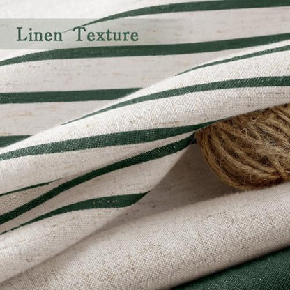 Dark Green Boho Linen Striped Shower Curtain with Tassel 72"W X 72"L