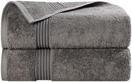 SUPERIOR Egyptian Cotton Bath Towel Set, Home Bathroom Towels, Master, Guest Bath, Decor Essentials, Quick Dry, Absorbent, Large Body Towels, Spa, Hotel, Resort, Adult, Kids, Set of 2, Charcoal