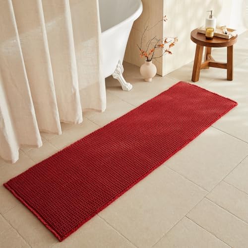 TYUU Waffle Runner Rug Bathroom, Long Boho Bath Mat, 72x24 Burgundy