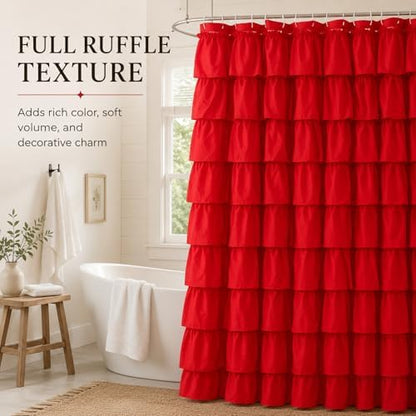 Red Ruffle Shower Curtain for Bathroom, 72x72, Cottagecore Rural Farmhouse