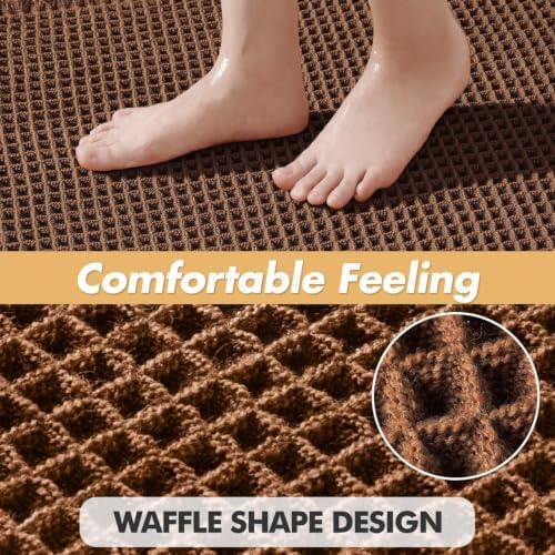 MIULEE Set of 2 Waffle Bathroom Rugs Boho Bath Mat Mocha 17"x24"+18"x30"