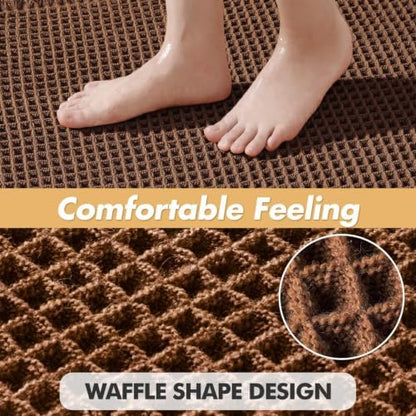 MIULEE Set of 2 Waffle Bathroom Rugs Boho Bath Mat Mocha 17"x24"+20"x32"