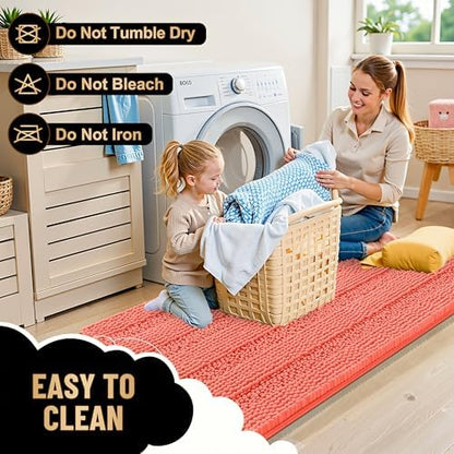 OLANLY Thick Small Bathroom Rugs 24x16, Soft Chenille Bath Rugs, Coral