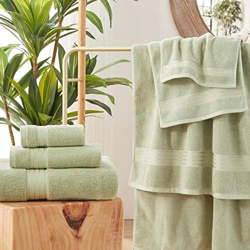 COZYART Luxury Bath Towel Set 3 PCS, Sage Green 100% Turkish Cotton 650 GSM