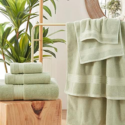 COZYART Luxury Bath Towel Set 3 PCS, Sage Green 100% Turkish Cotton 650 GSM