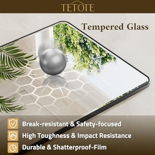 TETOTE Black Framed Vanity Mirror 24 x 32 Beveled Edge Tempered Glass, Rounded Corner Rectangle Bathroom Mirror for Over Sink for Modern Bathroom, Living Room, Bedroom, Entryway