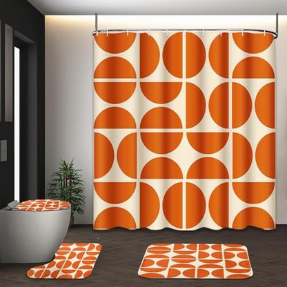 Bathroom Sets with Shower Curtain and Rugs, 4 Pcs, Minimalist Boho