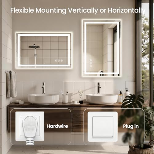 40"x32" LED Bathroom Mirror with Anti-Fog, Backlit & Front Lights, Memory