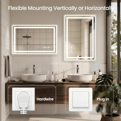 40"x32" LED Bathroom Mirror with Anti-Fog, Backlit & Front Lights, Memory