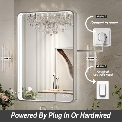 28x36 Inch LED Sliver Frame Bathroom Mirror,ETL Listed