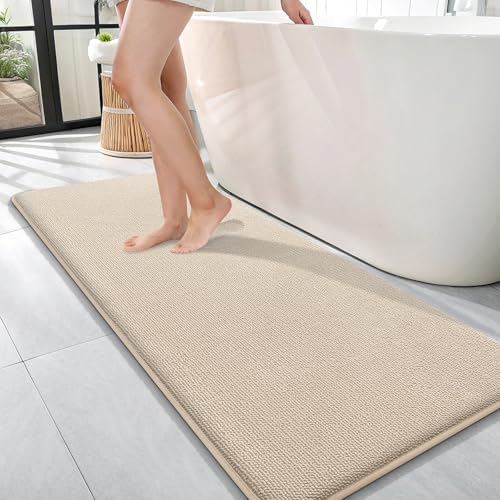 OLANLY Memory Foam Bathroom Runner Rugs 47x17, Absorbent Long Mat, Beige