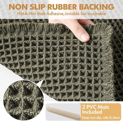 MIULEE Set of 2 Waffle Bathroom Runner Rugs Green 2'x5'(24"x60")