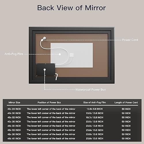 ISKM 40x24 Framed LED Bathroom Mirror, Dimmable Front & Backlit, Anti-Fog