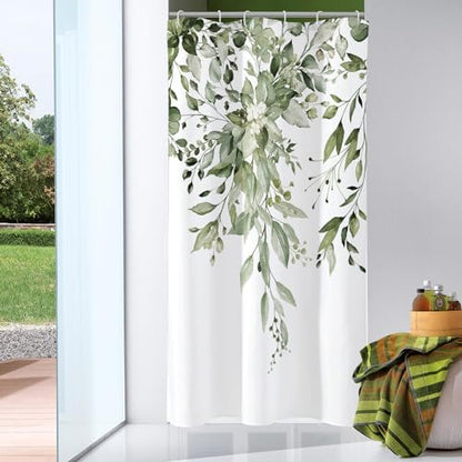 Gibelle Olive Green Eucalyptus Shower Curtain, Floral Print, 36x72