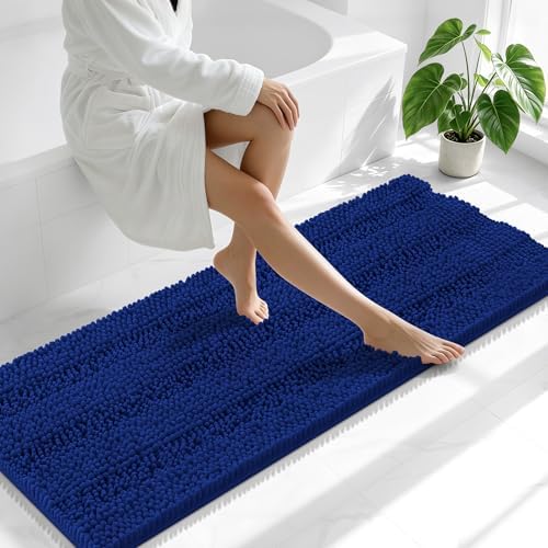 Smiry Thick Chenille Bathroom Runner Rugs 47x20, Absorbent Bath Mat, Navy