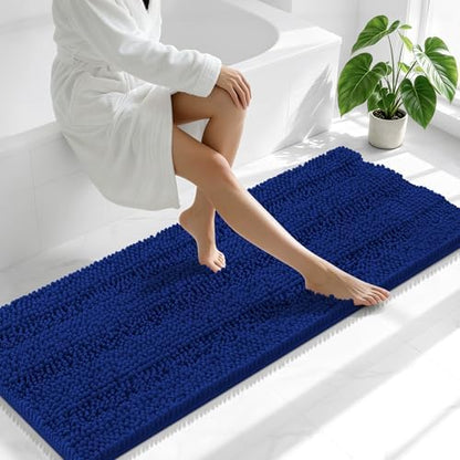 Smiry Thick Chenille Bathroom Runner Rugs 47x20, Absorbent Bath Mat, Navy