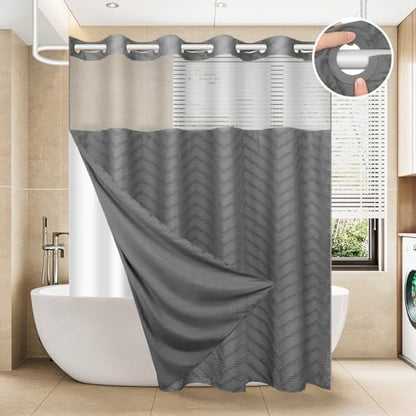 FADOTY Grey No Hook Shower Curtain Set with Snap in Liner, 71'' x 86''