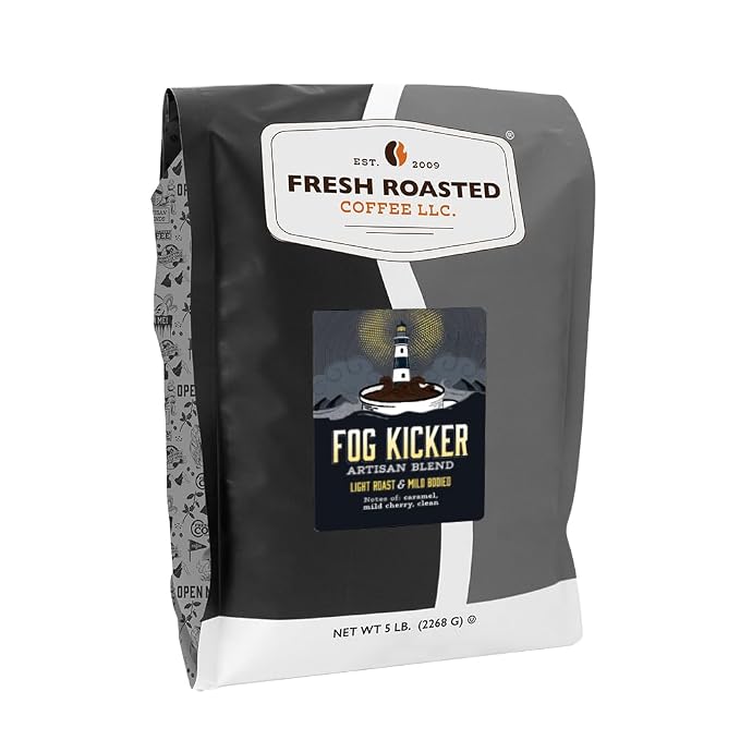 Fresh Roasted Coffee, Fog Kicker Whole Bean Coffee, Light Roast, Kosher, 5 lb (80 oz)