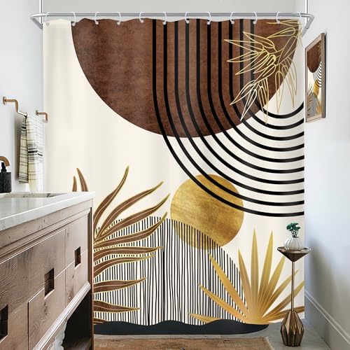 Mid Century Boho Abstract Modern Sun Minimalist Bathroom Shower Curtain Set