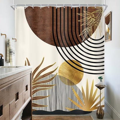 Mid Century Boho Abstract Modern Sun Minimalist Bathroom Shower Curtain Set