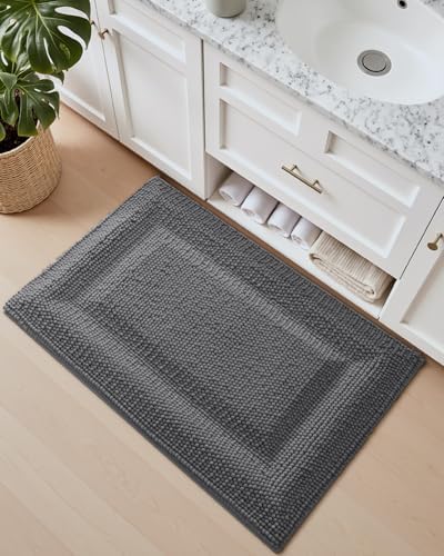 DEXI Bathroom Rugs 32x20, Non Slip Washable Chinelle Bath Mat, Dark Grey