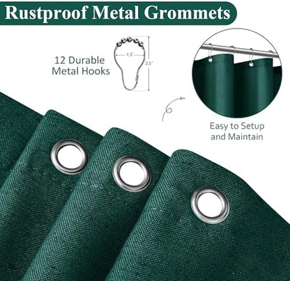 Naturoom Linen Shower Curtain 72 Inch Long for Bathroom Dark Green 1 Panel
