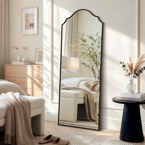 Besdomus Scalloped Full Length Mirror: 21"x56" Black Arched Floor Mirror