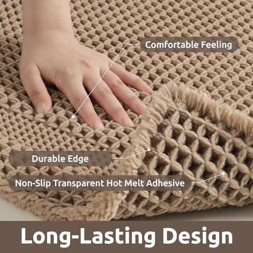 AMOAMI Waffle Bathroom Runner Rugs, Long Bath Mat Non Slip 24''x72'' Beige