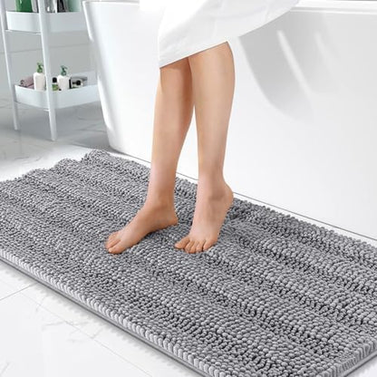 OLANLY Thick Bathroom Runner Rugs 47x24, Soft Chenille Long Bath Rugs, Grey