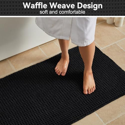 Triohero Black Waffle Runner Rug Bathroom, Long Boho Bath Mat, 24x72