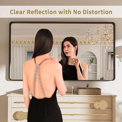 LOAAO 72X40 Inch Black Metal Framed Bathroom Mirror
