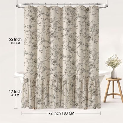 Farmhouse Floral Shower Curtain with Ruffle Hem for Bathroom