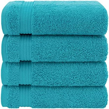 American Veteran Towel, Hand Towels for Bathroom Set of 4, 100% Cotton Turkish Hand Towel Sets, Soft Hand Face Towels, Aqua Blue Hand Towels