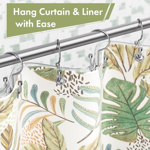 Amazer Chrome Shower Curtain Hooks, 12PCS Minimalist Simple Double Shower Curtain Rings, Rust-Resistant Metal Shower Hooks, Cylinders Shower Rings for Bathroom Shower Rods Curtains