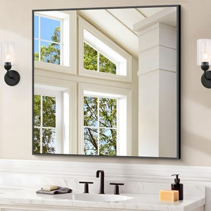 COFENY Black Bathroom Mirror for Wall, 30x30 Inch Rectangle Mirrors with Metal Frame, Modern Vanity Wall Square Mirror for Bathroom Living Room, Entryway Hangs Horizontal or Vertical