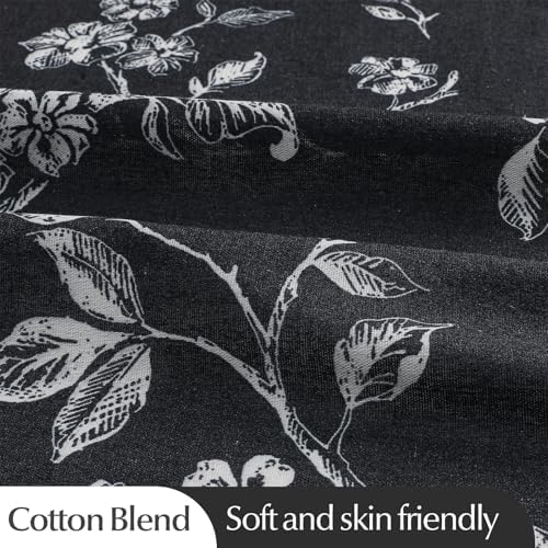 MitoVilla Black White Cotton Floral Shower Curtain for Bathroom, 72 x 72