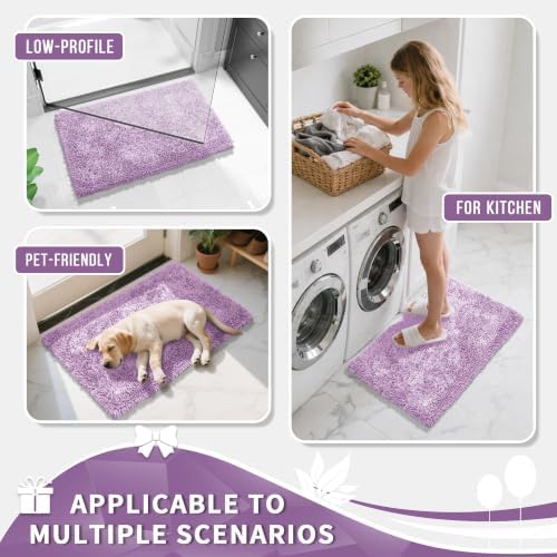 Yimobra Long Bathroom Rugs Runner 70x24 Inch, Extra Thick Soft Absorbent Chenille Bath Mat, Non Slip Machine Washable, Quick Dry Bath Rugs for Bathroom Floor, Tub and Shower, Lilac